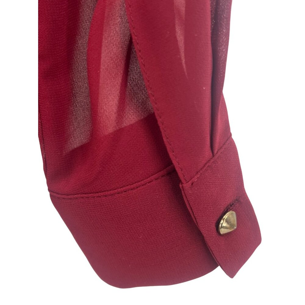 Vintage Romeo & Juliet Couture Silk Blend Burgundy Draped Surplice Sheer Blouse - Picture 7 of 16